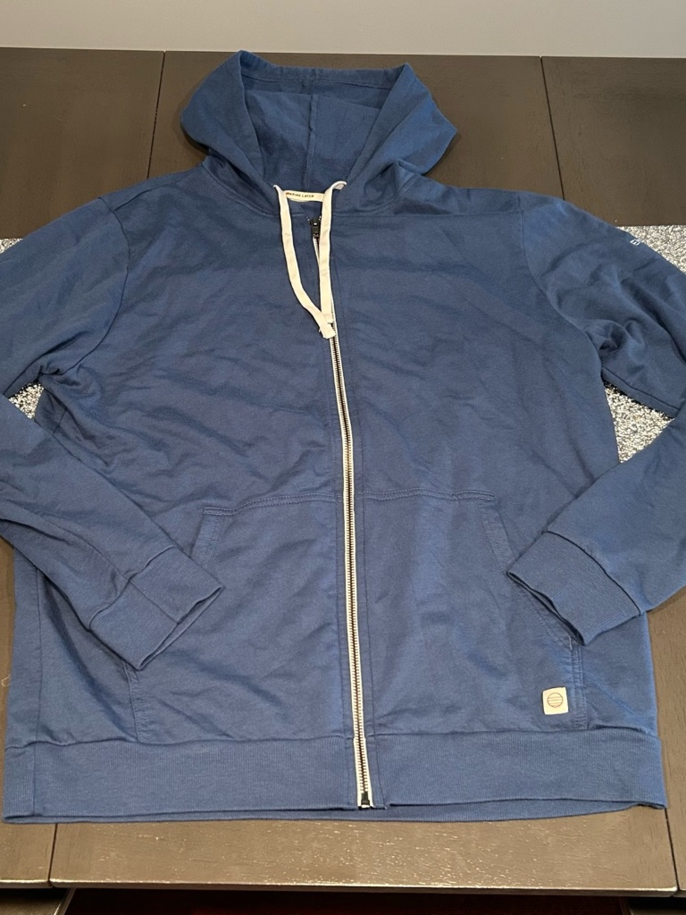 Marine Layer Full Zip Long Sleeve Hoodie Blue Size Large Company Logo